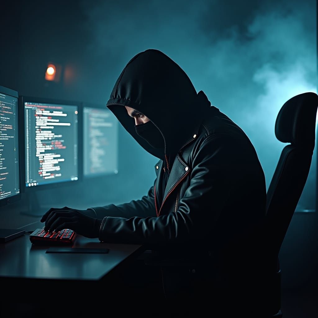 Malevolent Hacker Cryptorix in Dark Cyberpunk Setting