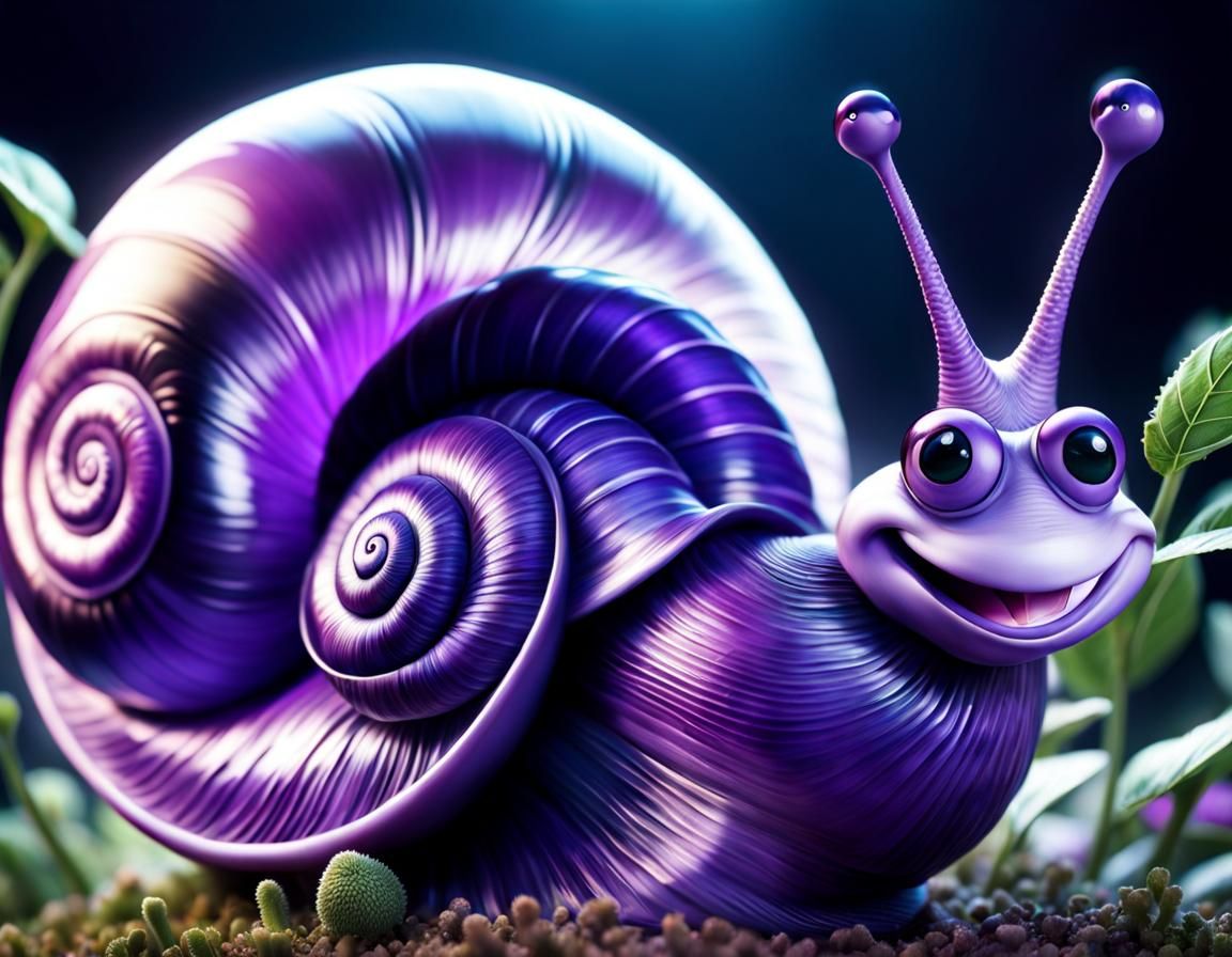 Happy Purple Snail Cartoon in Scarfe Style