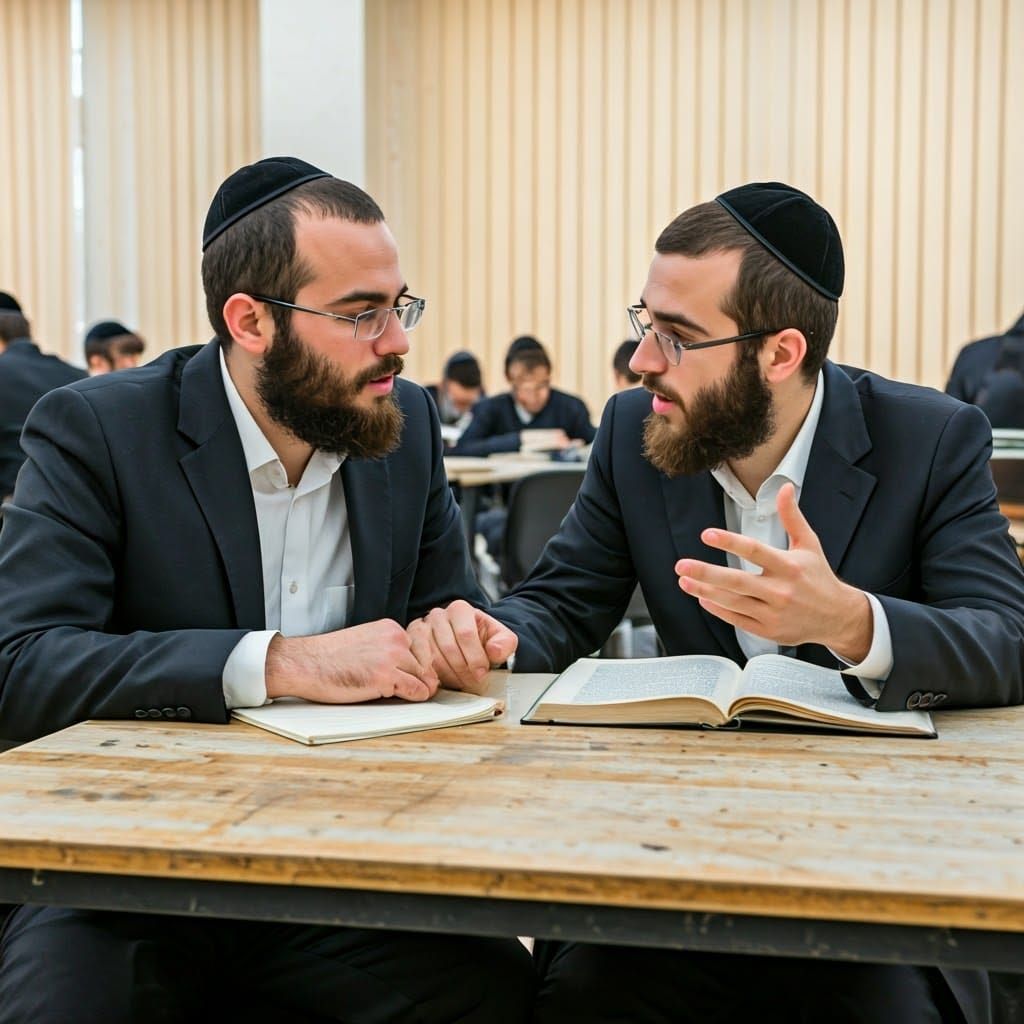 Intense Talmudic Study in Traditional Orthodox Jewish Yeshiv...