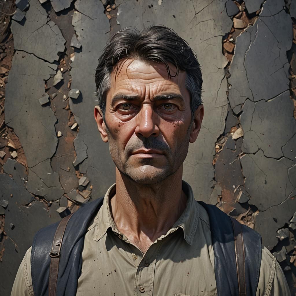 Hyperrealistic Portrait of a Stern Fifty-Year-Old Man