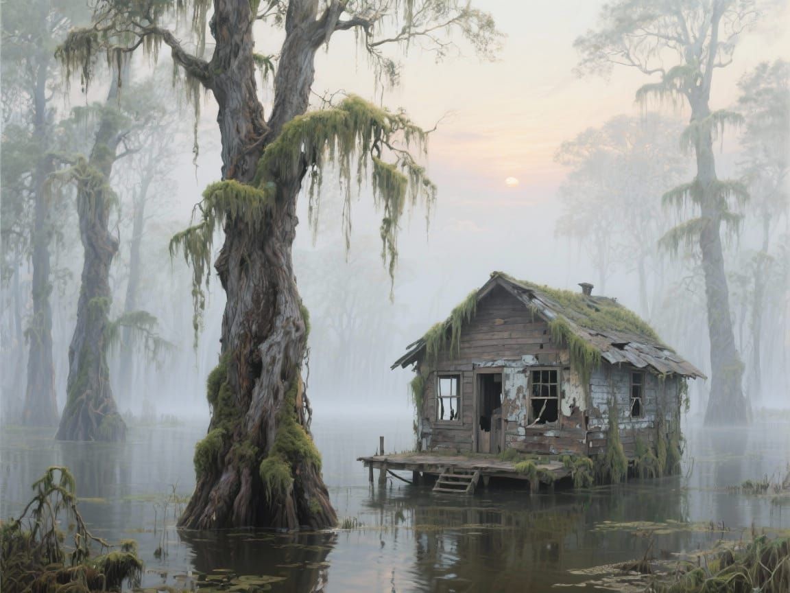 Hyperrealistic Bald Cypress Swamp at Dawn