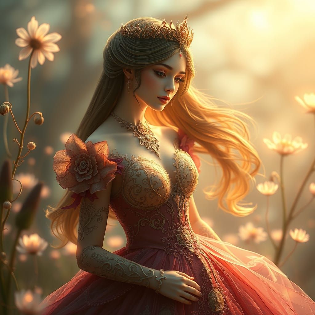 Bioluminescent Fantasy Princess in Magical Realism Style