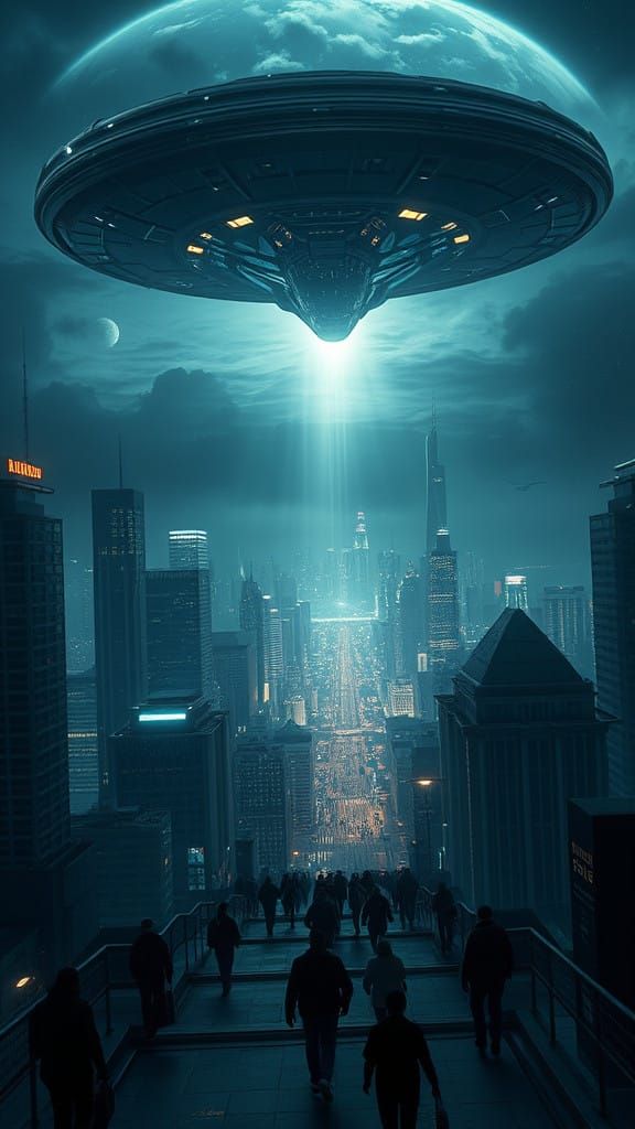 Surreal Cyberpunk Landscape of Alien Invasion