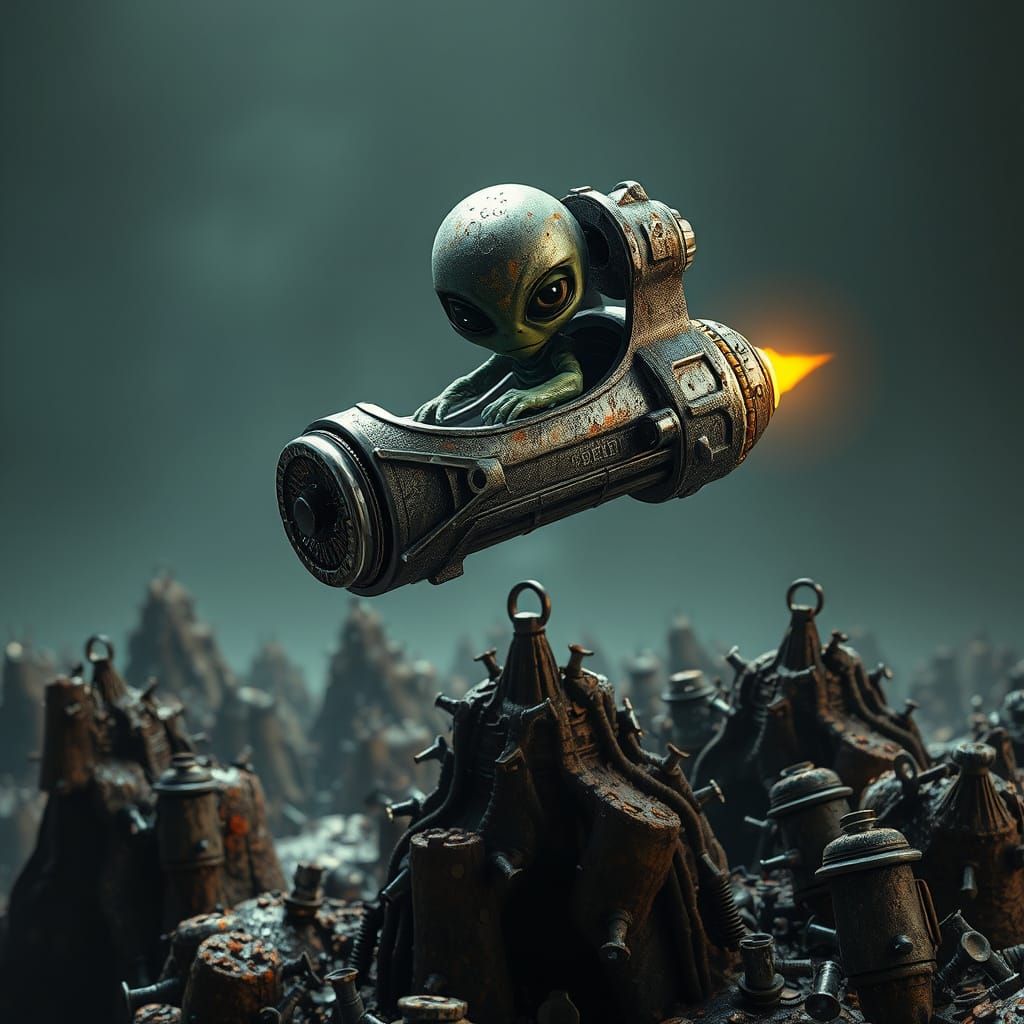 Dystopian Future World with Obese Alien Pilot