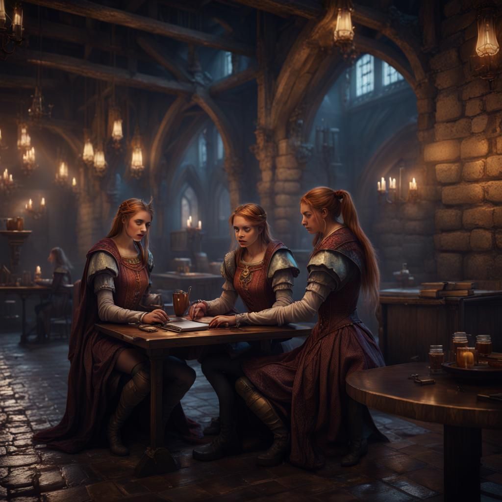 Medieval Girls in Night Cafe: Fantasy Concept Art