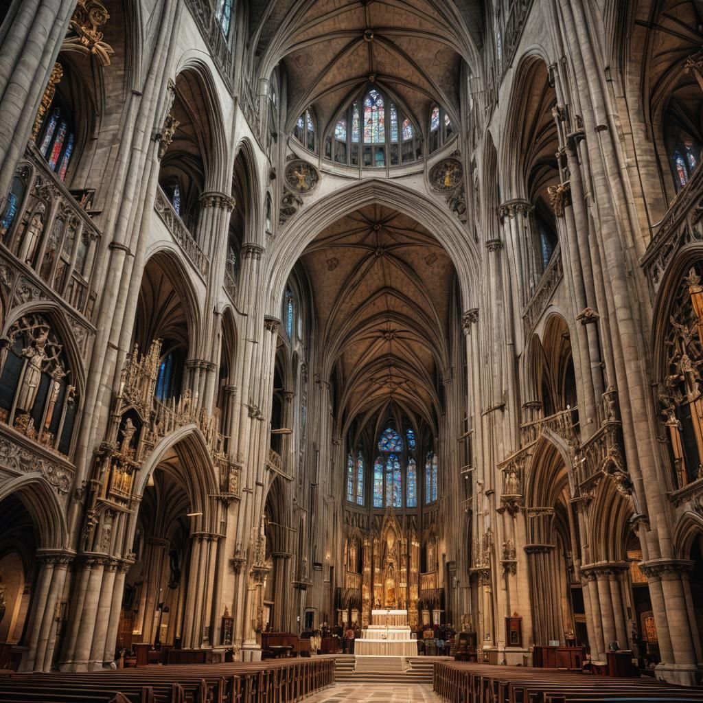 Hyperrealistic Cathedral Interior for Sabbath Mass