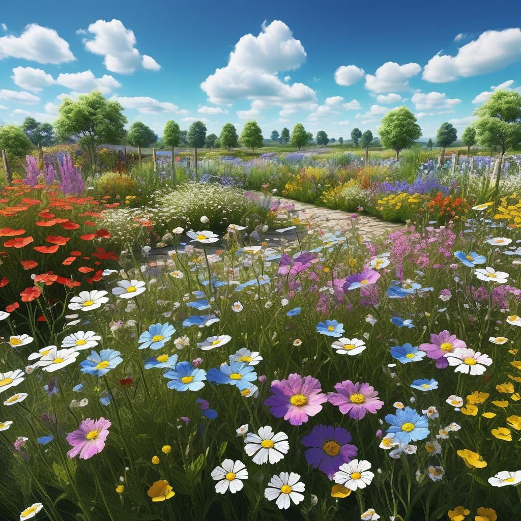 Vivid Wildflower Field Landscape in Photorealistic Style
