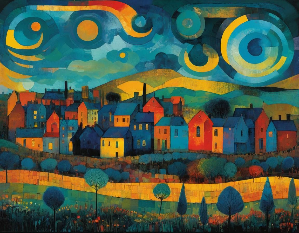 Twilight Valley: Watercolor and Abstract Impression