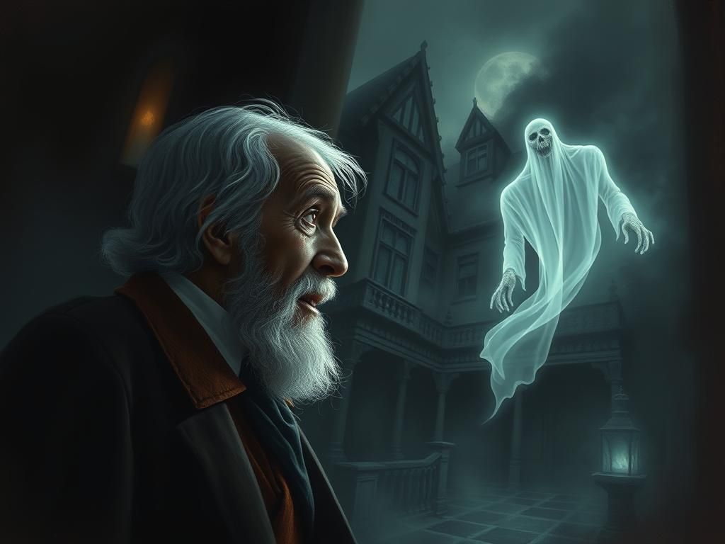 Elderly Man Sees Ghost in Gothic Horror Style