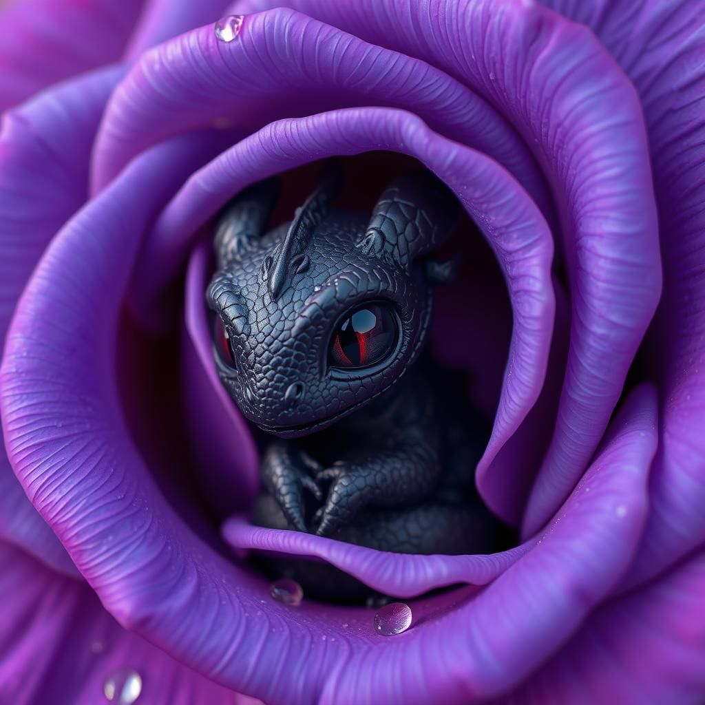 Black Dragon in Blue Rose