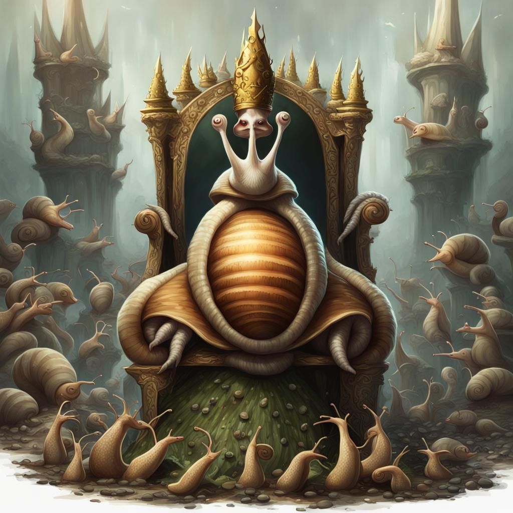 A Snail King on Throne with Slug Army
