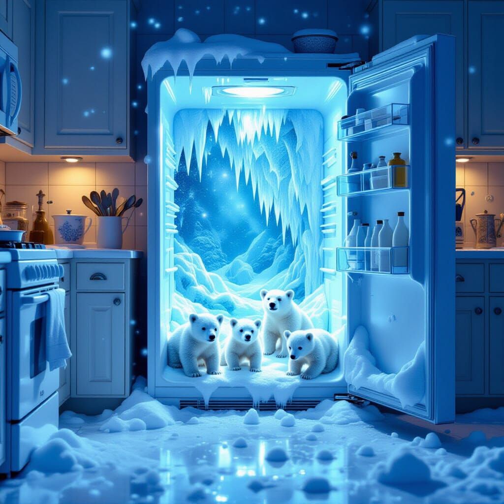 Mystical Winter Portal Emerges from Refrigerator