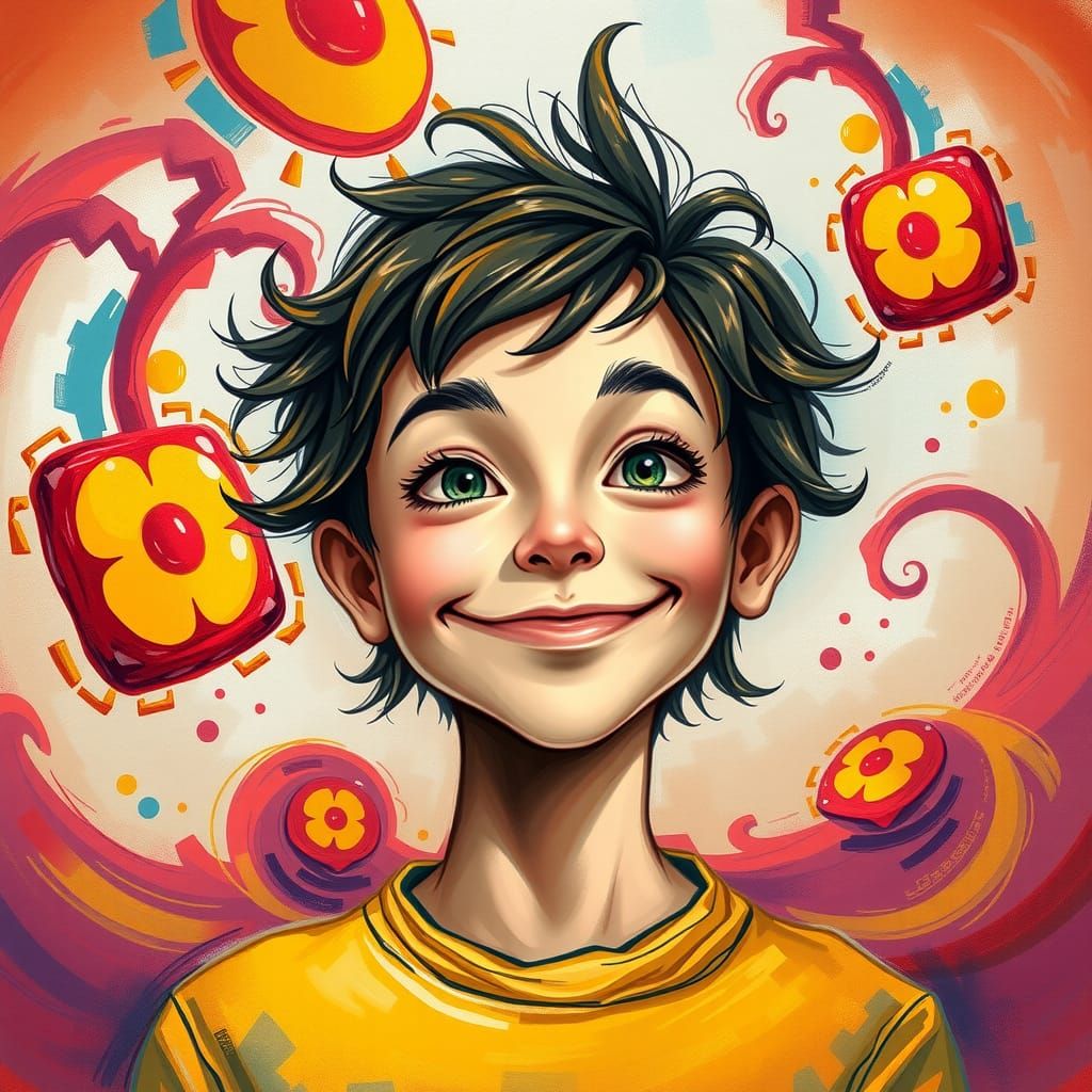 Whimsical Portrait Celebrating Individuality in Pop Surreali...