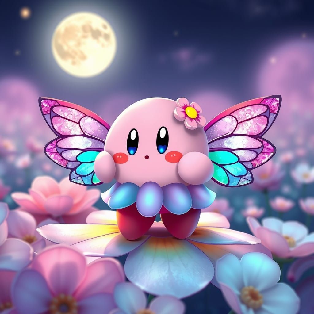 Kirby with Fairy Wings in Whimsical Style