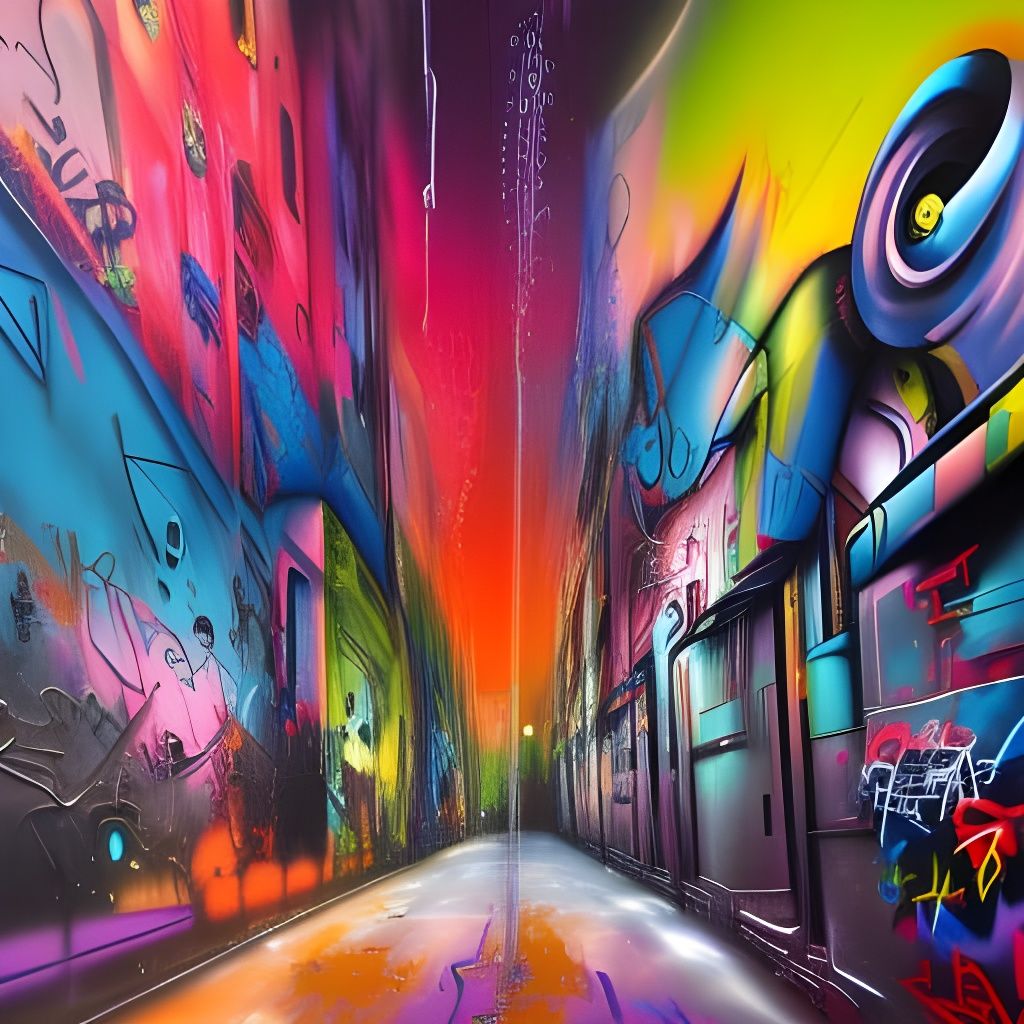 Vibrant Cyber City Graffiti Art