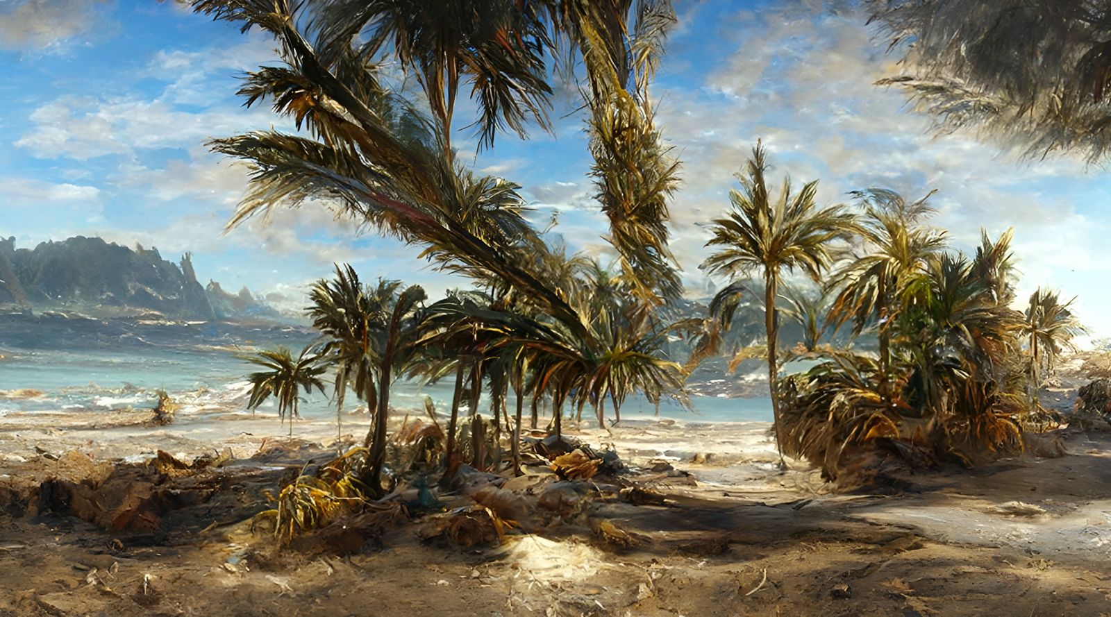 Hyperdetailed Beach Scene in Oil Painting Style