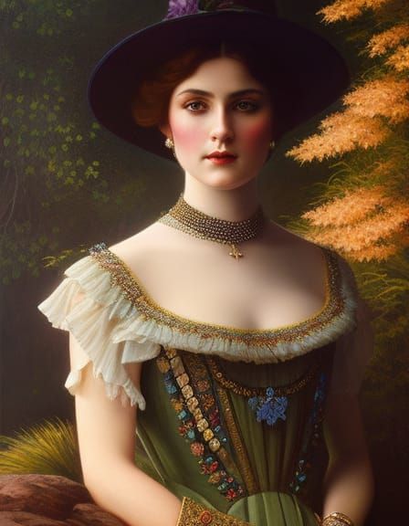 Victorian Beauty Portrait in Style of Oil Painting