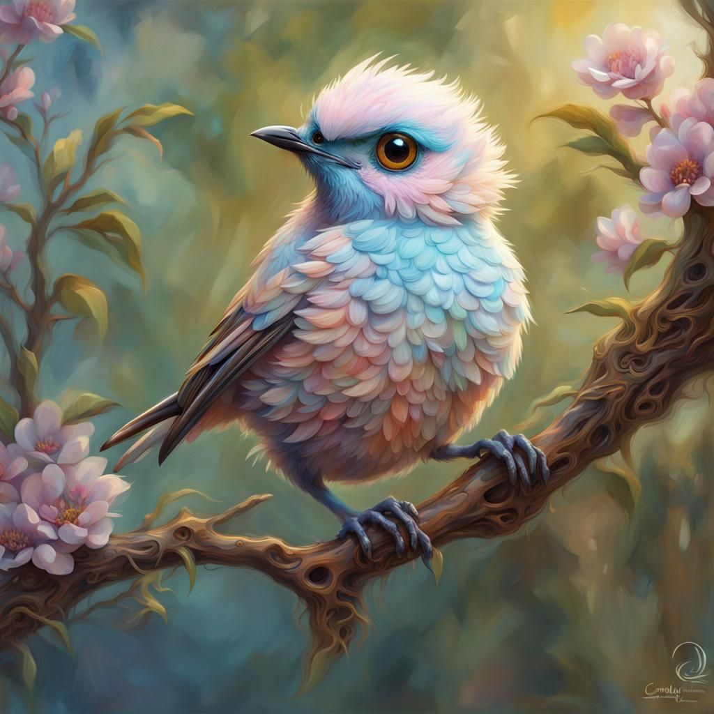 Pastel Anime Bird Portrait with Detailed Eyes