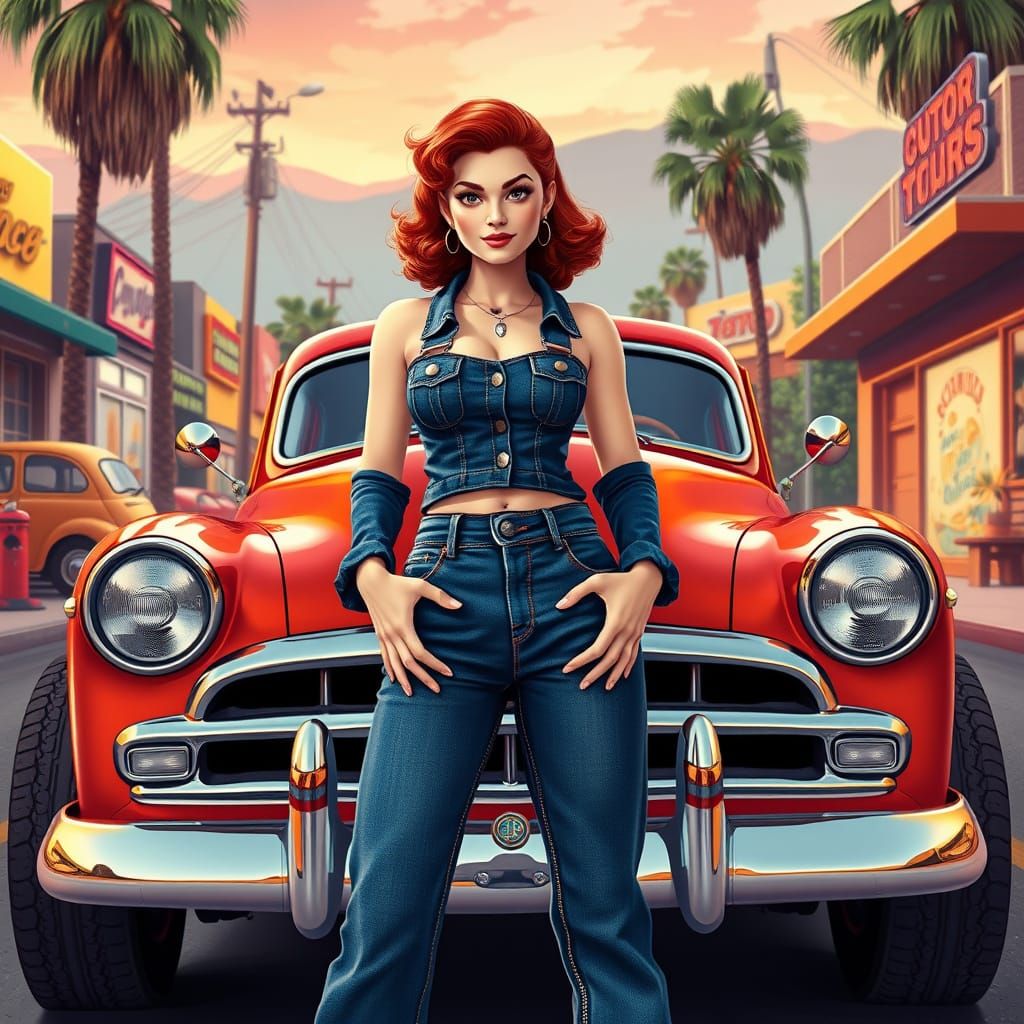 Vintage Pinup Girl in Retro Rat Rod Style