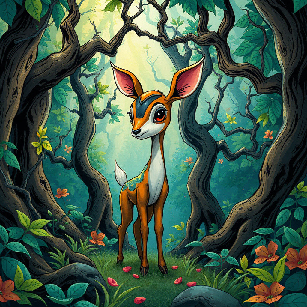 Faun in Forest, Doodle Style Concept Art