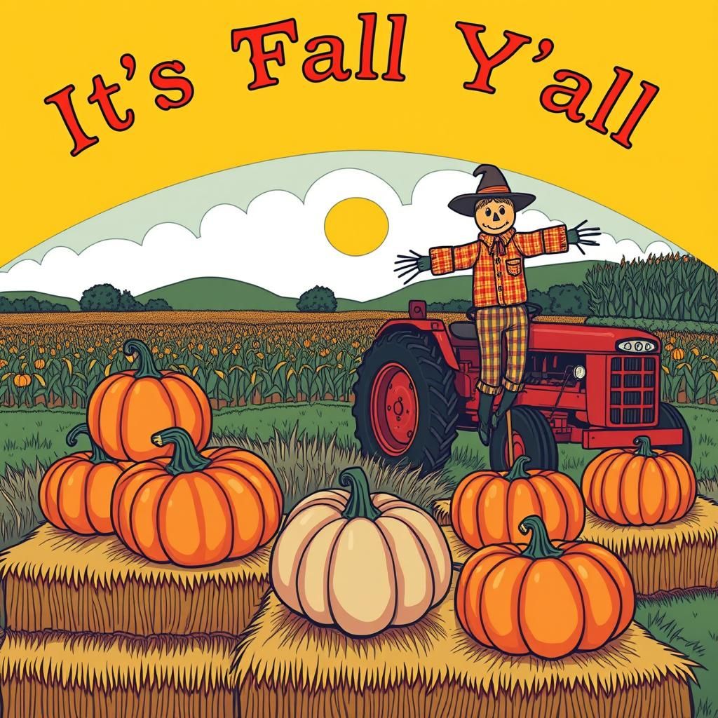 Fall Harvest Scene in Folk Art Style