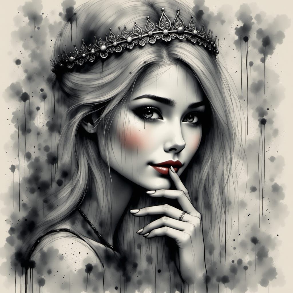 Serene Norse Goddess in Charcoal Haze