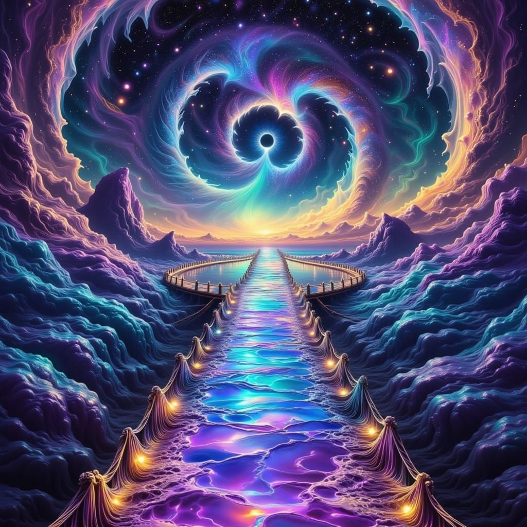 Surreal Cosmic Bridge in Dreamlike Psychedelic Style