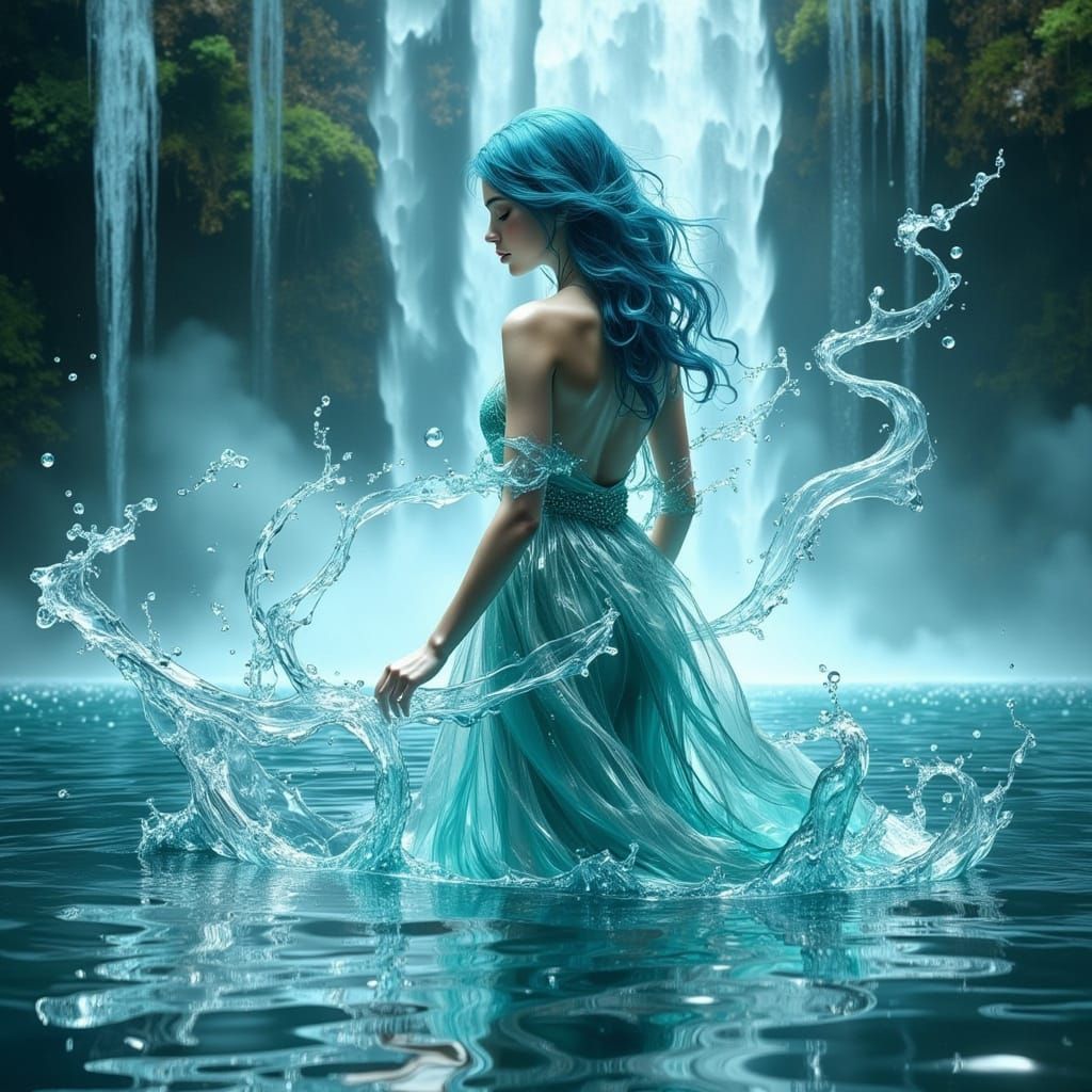 Gorgeous Female Water Spirit at Waterfall