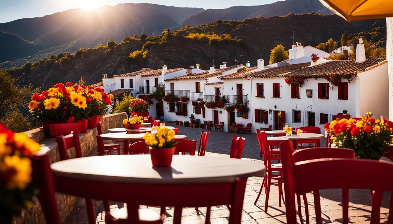 Serene Spanish Village Cafe in Autumnal Light