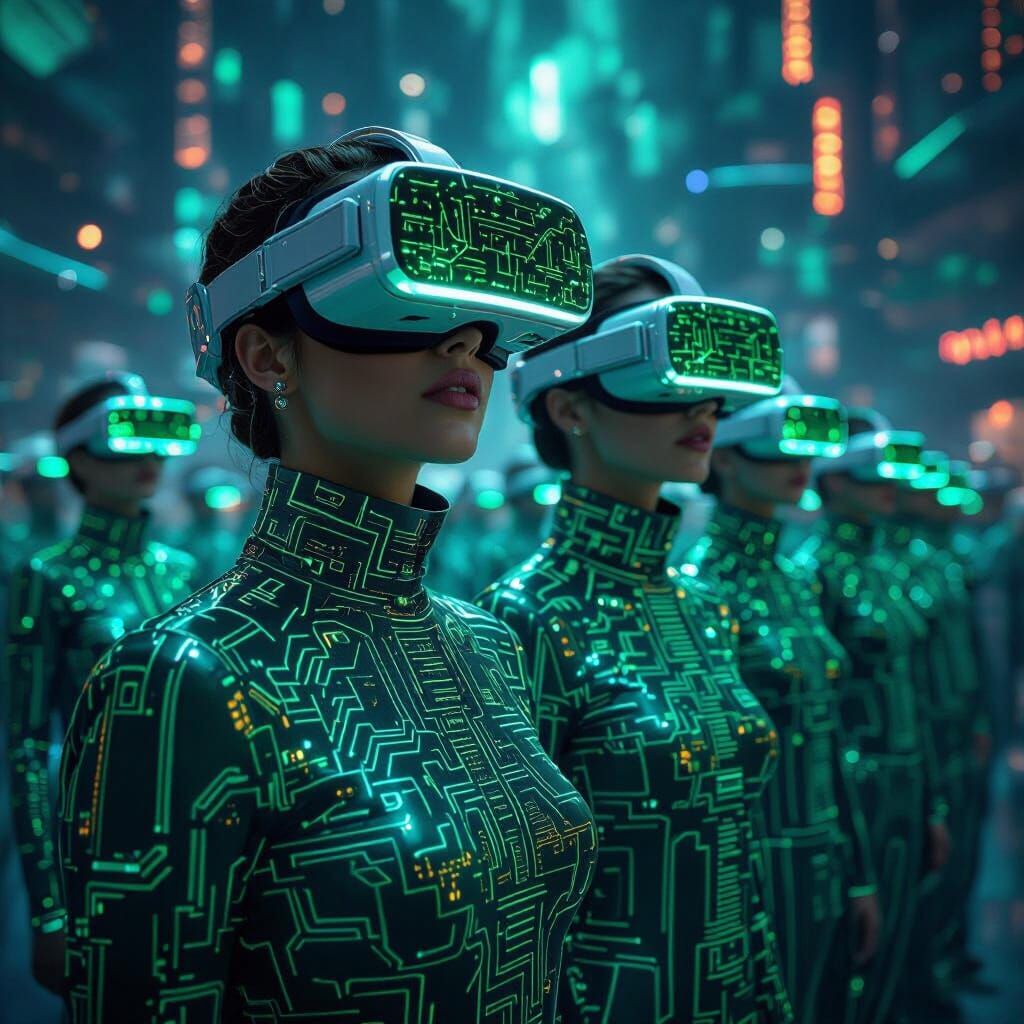 Futuristic Magic World with Glowing Circuit Tattoos and Emer...