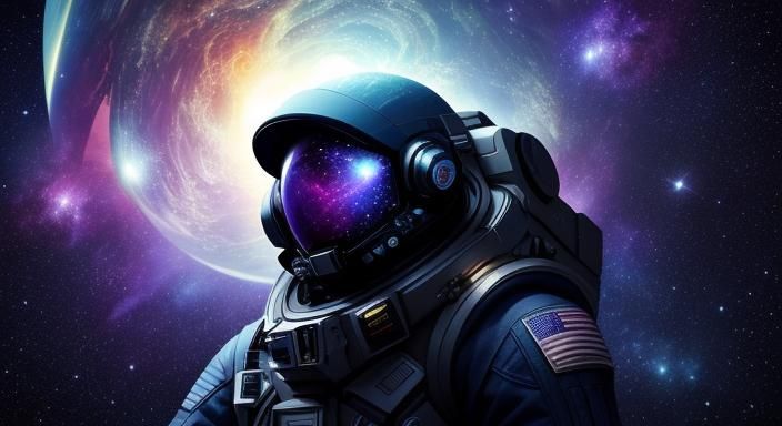 Explorer Amidst Galaxies in Vibrant Digital Art