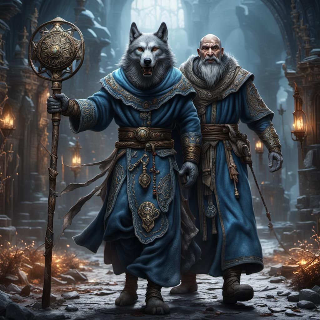 Wolf-Human Monks with Power Staffs: Fantasy Concept Art
