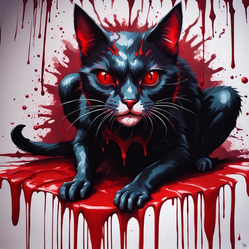 Vampire Cat in Blood Graffiti Street Art