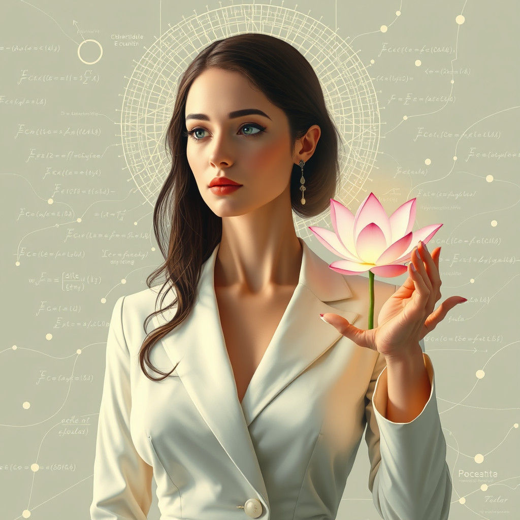 Mysterious Woman Surrounded by Math in Futuristic Style