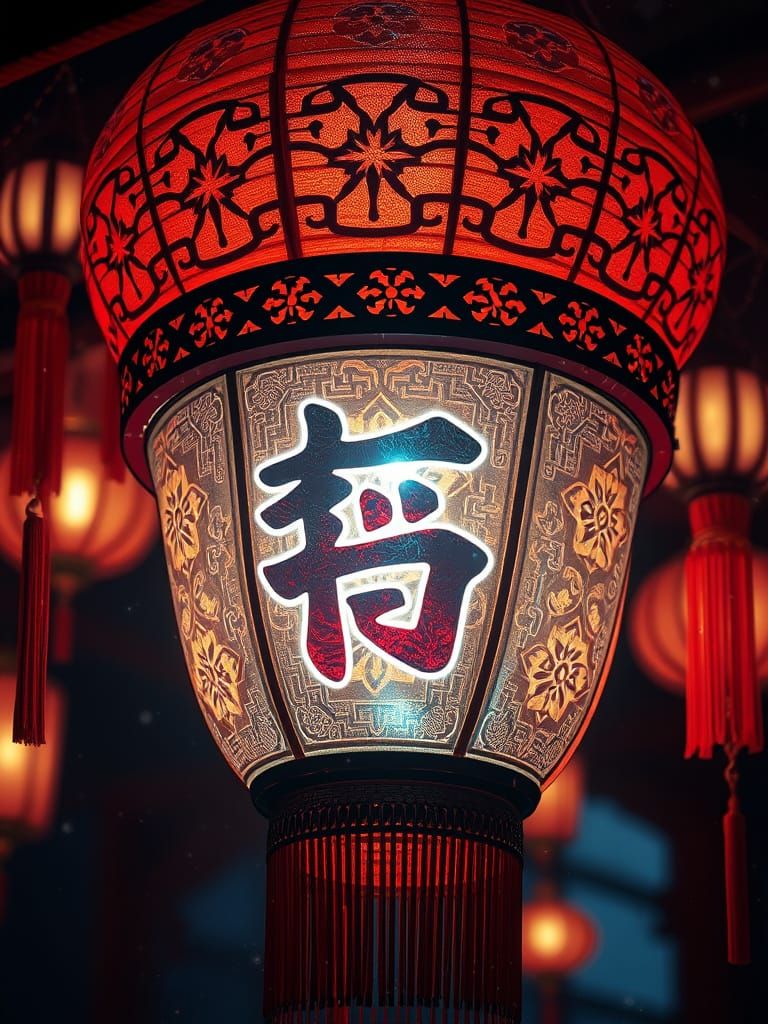 Norse Lantern with Holographic Glitch Art