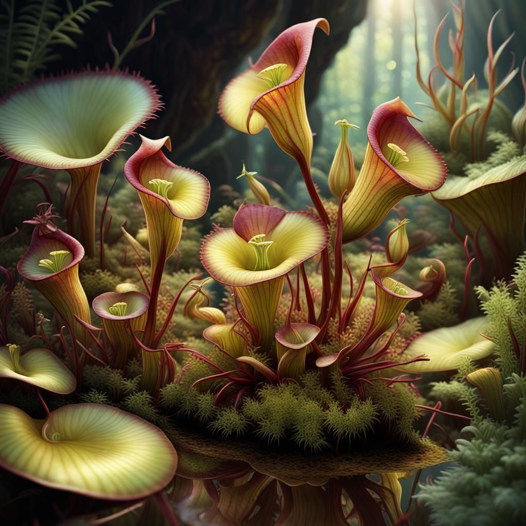 Iridescent Carnivorous Plants in Detailed Digital Art