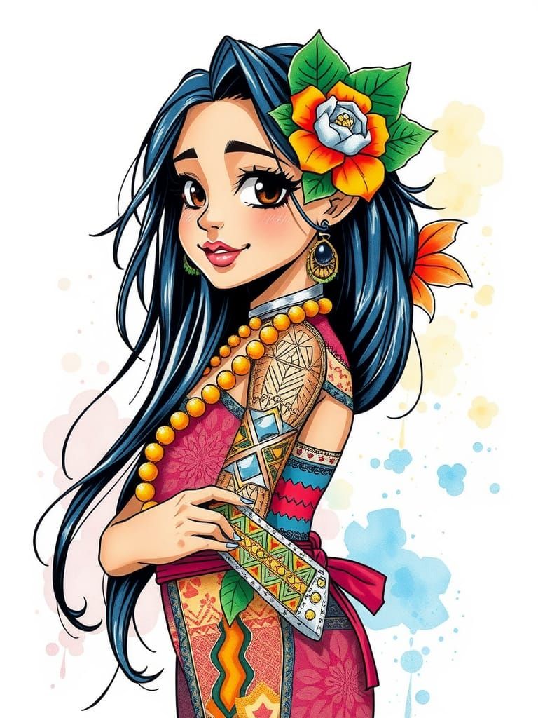 cartoon hawaiian teeage girl