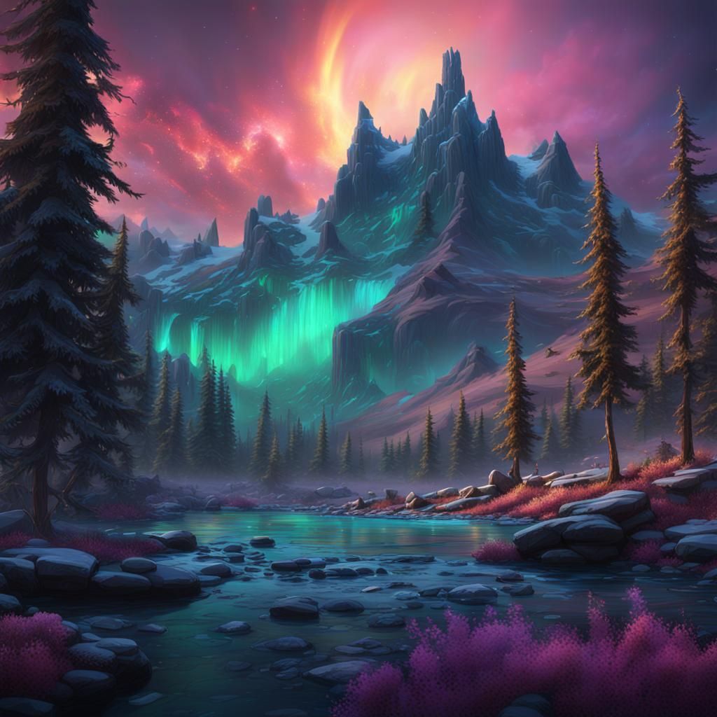 Spectacular Aurora Borealis in Detailed Matte Painting