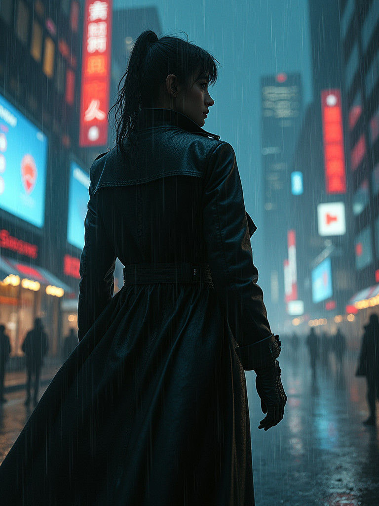 Cyberpunk Mercenary Overlooking Dystopian City at Night