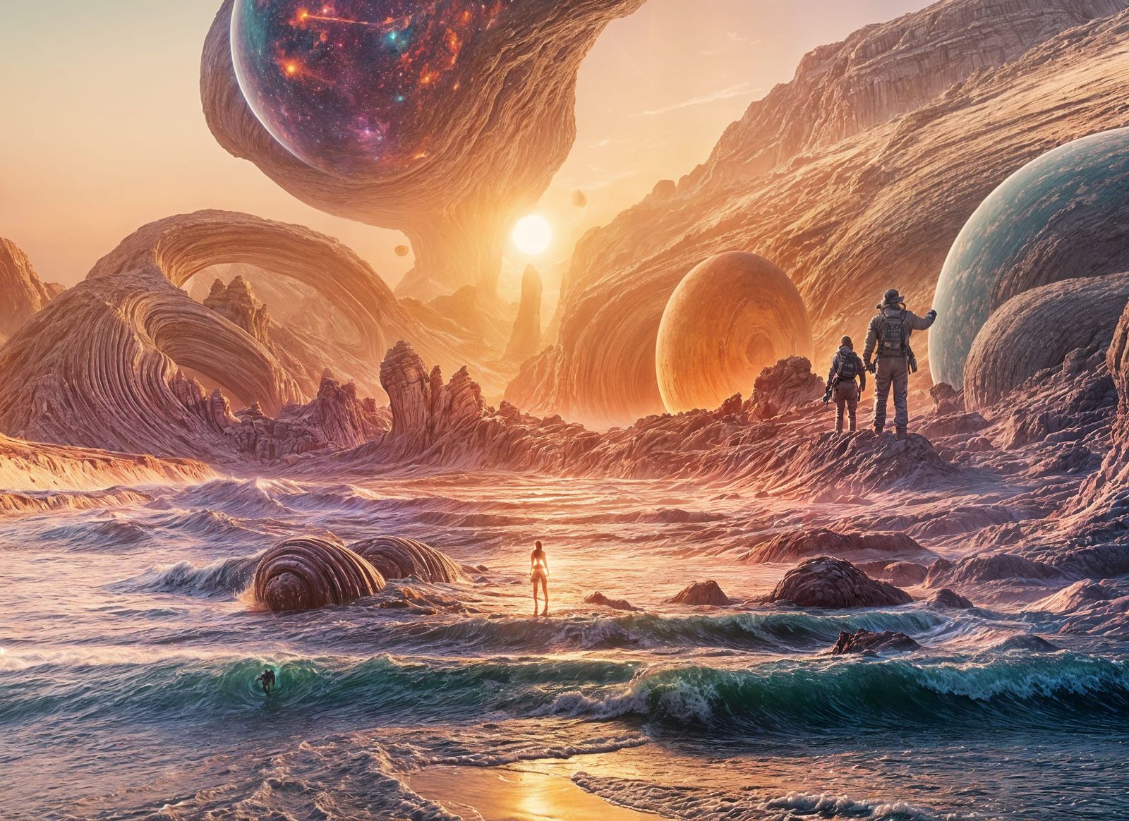 Dreamlike Cosmic Landscape Painting in Expressionist Style