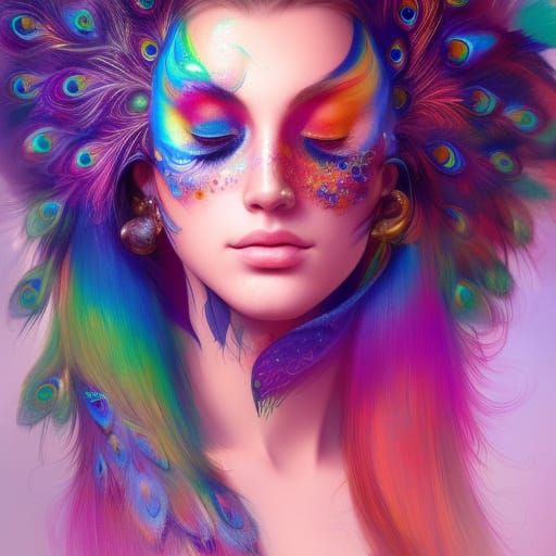 Rainbow Peacock Makeup Portrait in Artgerm Style