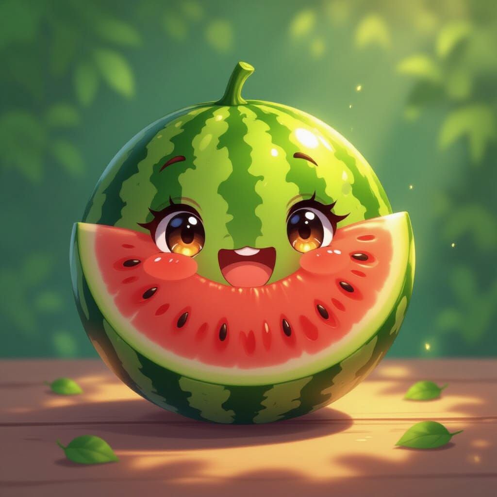 Happy Watermelon in Vibrant Anime Style