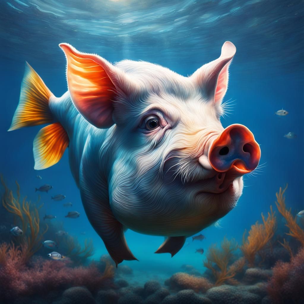 Surreal Hybrid Creature in Vibrant Underwater Scene