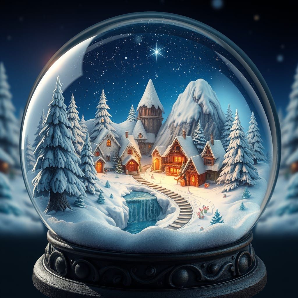Enchanted Winter Wonderland Scene in Whimsical, Hand-Painted...