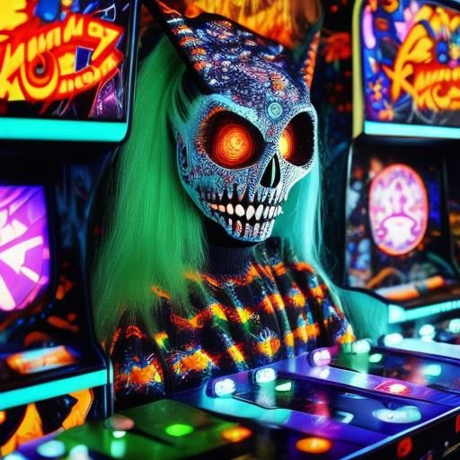 Girl Dressed as Oogie Boogie in Arcade