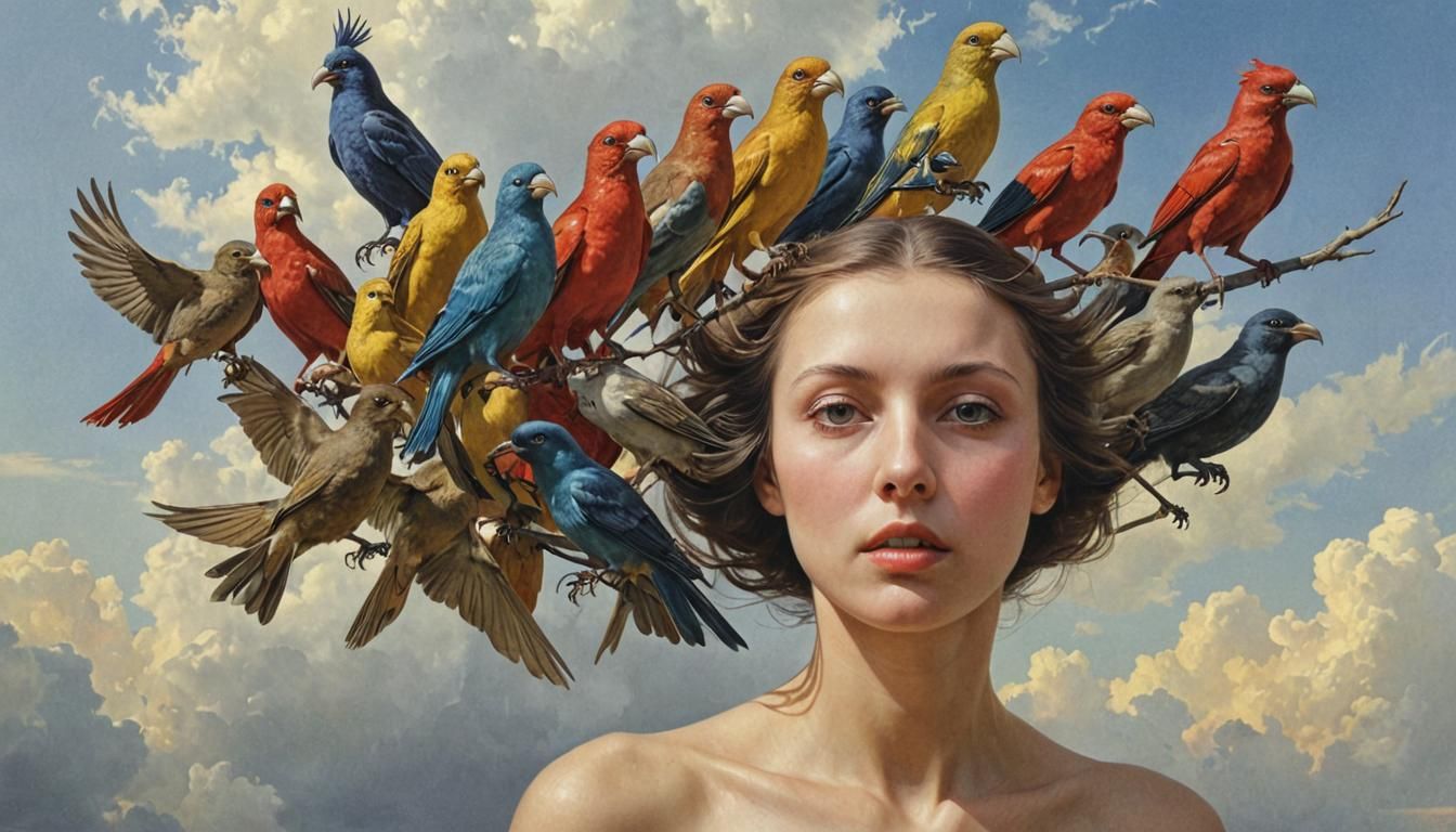 Surreal Woman-Bird Hybrid in Polish Style