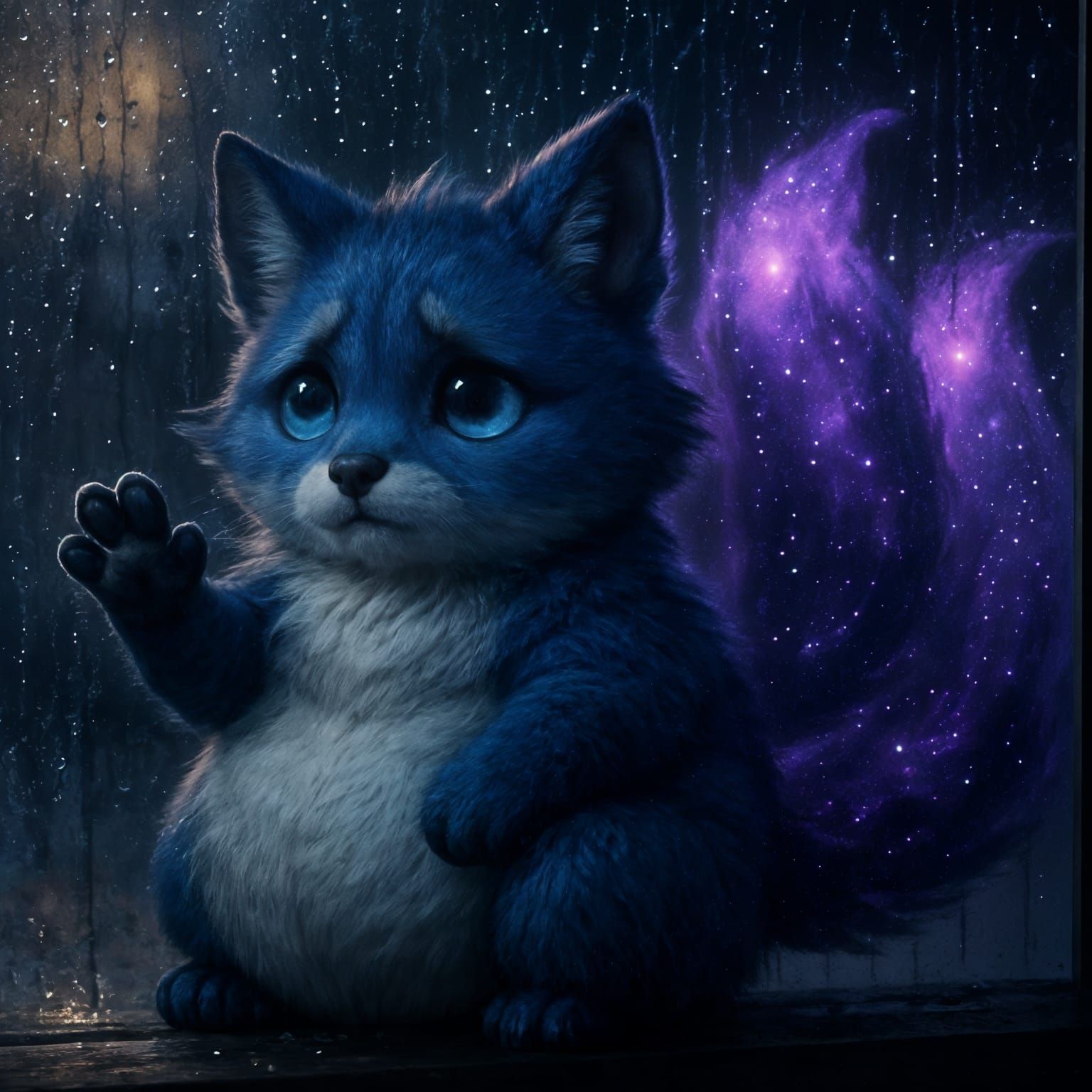 Sad Fox Gazing Through Rainy Window