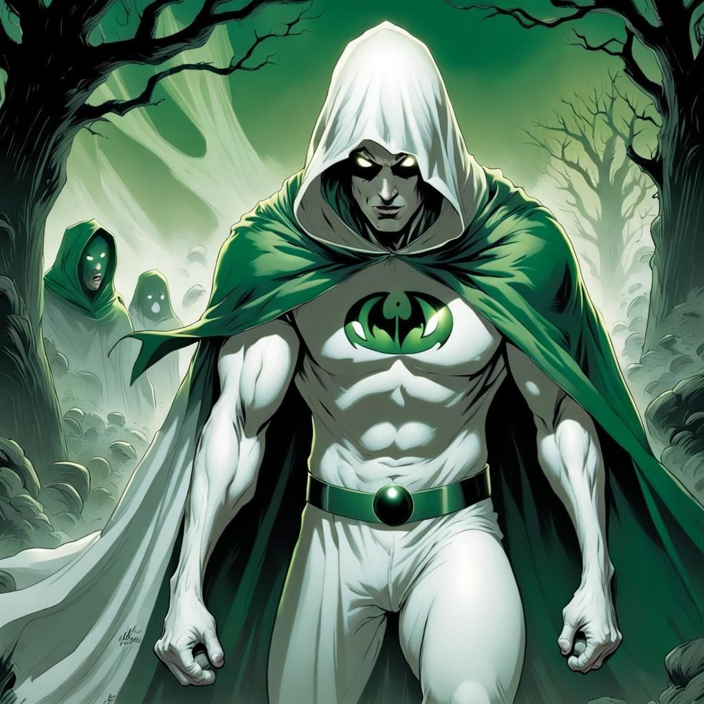 Green Hooded Ghost in Comic Book Art Style