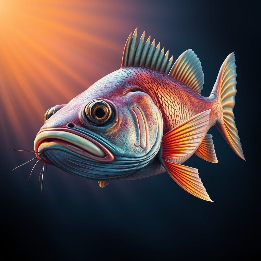 Majestic Catfish in Hyperrealistic Splash Art