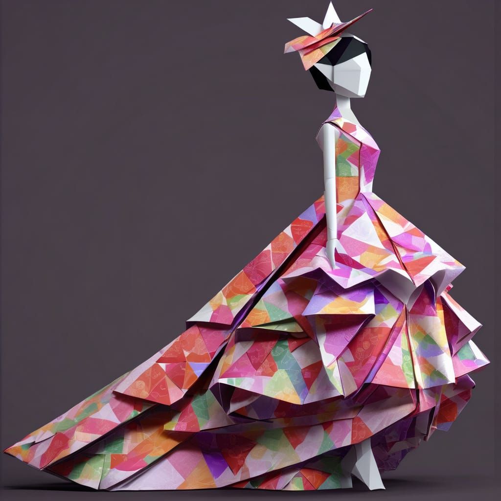 Imaginative Origami Couture Paper Dress, Digital Art